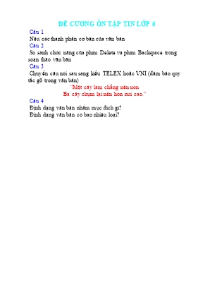 Đề cương ôn tập Tin học Lớp 6