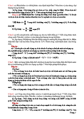 Đề cương ôn thi học kỳ 1 môn Vật lý Lớp 9