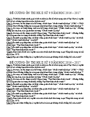 Đề cương ôn thi học kỳ 2 môn Lịch sử Lớp 9 - 