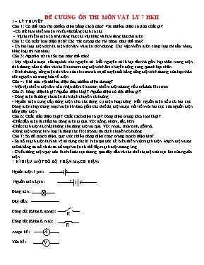 Đề cương ôn thi học kỳ 2 môn Vật lý Lớp 7
