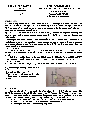 Đề dự bị thi tuyển sinh Lớp 10 THPT chuyên Nguyễn Trãi môn Hóa học - Năm học 2017-2018 - Sở GD & ĐT Hải Dương (Có đáp án)