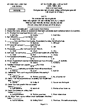 Đề dự bị thi tuyển sinh Lớp 10 THPT môn Tiếng Anh (Chuyên) - Năm học 2017-2018 - Sở GD & ĐT Hải Dương