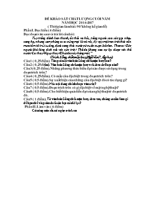 Đề khảo sát chất lượng cuối năm môn Ngữ văn Lớp 7 - Năm học 2016-2017