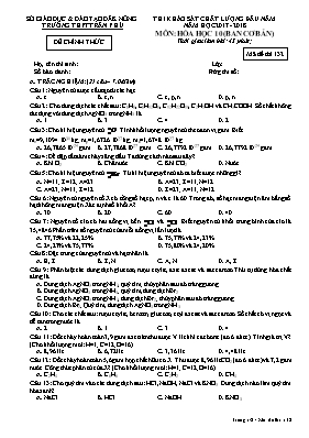 Đề khảo sát chất lượng đầu năm môn Hóa học Lớ