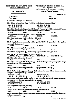 Đề khảo sát chất lượng đầu năm môn Hóa học Lớ