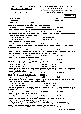 Đề khảo sát chất lượng đầu năm môn Hóa học Lớ