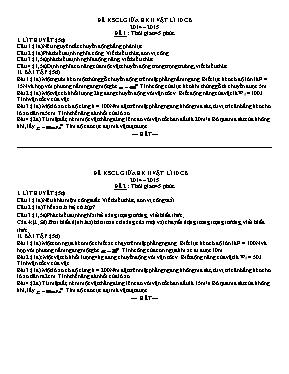 Đề khảo sát chất lượng giữa học kỳ II môn Vật lý Lớp 10 (Cơ bản) - Năm học 2014-2015