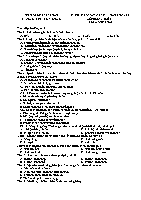 Đề khảo sát chất lượng học kỳ I môn Địa lý Lớp 12 - Đề 2 - Trường THPT Thụy Hương (Có đáp án)