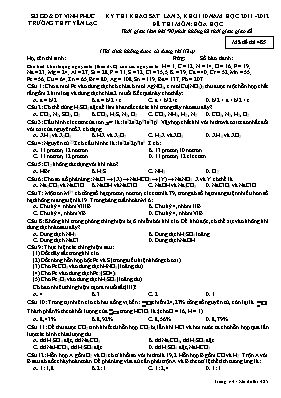 Đề khảo sát chất lượng lần III môn Hóa học Lớp 10 - Mã đề 485 - Năm học 2011-2012 - Trường THPT Yên Lạc
