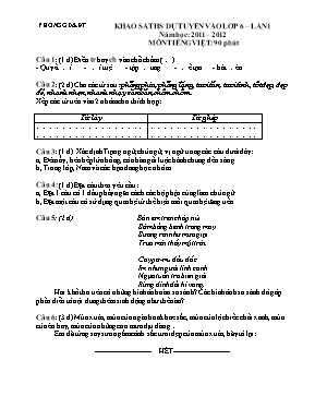 Đề khảo sát dự tuyển vào Lớp 6 môn Ngữ văn lầ
