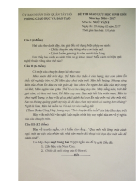 Đề khảo sát học sinh giỏi huyện môn Ngữ văn L