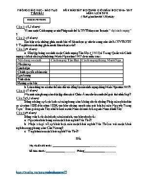 Đề khảo sát học sinh giỏi môn Lịch sử Lớp 8 -