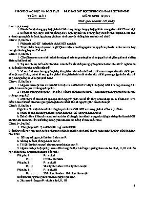 Đề khảo sát học sinh giỏi môn Sinh học Lớp 9 - Năm học 2017-2018 - Phòng GD & ĐT Tiền Hải (Có đáp án)