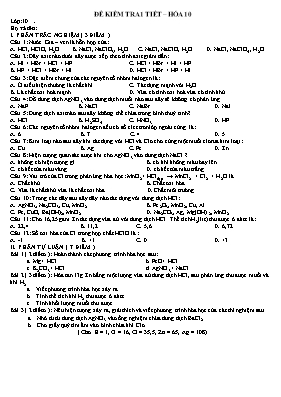 Đề kiểm tra 1 tiết chương Halogen môn Hóa học