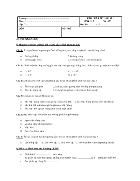 Đề kiểm tra 1 tiết học kỳ I môn Vật lý Lớp 7