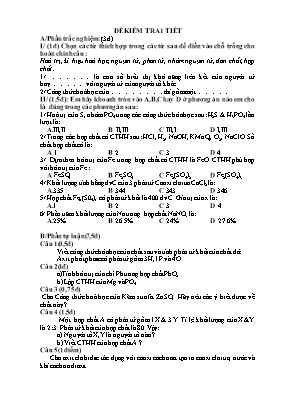 Đề kiểm tra 1 tiết lần 1 môn Hóa học 8