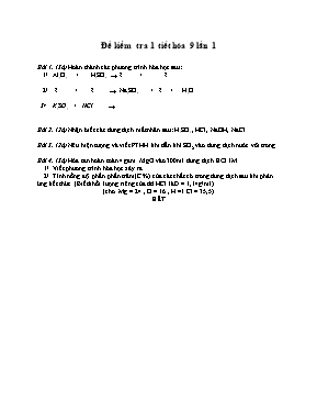 Đề kiểm tra 1 tiết lần 1 môn Hóa học 9