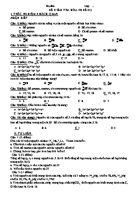Đề kiểm tra 1 tiết lần 1 môn Hóa học Lớp 10 -