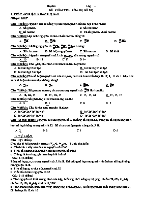 Đề kiểm tra 1 tiết lần 1 môn Hóa học Lớp 10 -