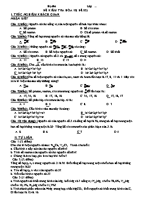 Đề kiểm tra 1 tiết lần 1 môn Hóa học Lớp 10 -