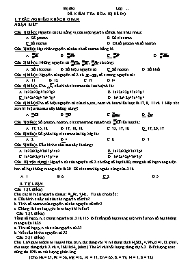 Đề kiểm tra 1 tiết lần 1 môn Hóa học Lớp 10 -