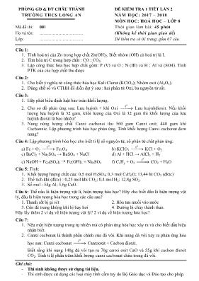 Đề kiểm tra 1 tiết lần 2 môn Hóa học Lớp 8 - 