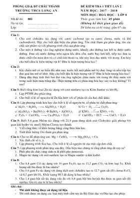 Đề kiểm tra 1 tiết lần 2 môn Hóa học Lớp 8 - 