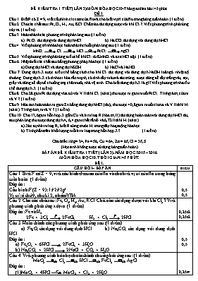 Đề kiểm tra 1 tiết lần 3 môn Hóa học Lớp 10 (Có đáp án)