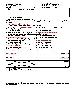 Đề kiểm tra 1 tiết lần 3 môn Hóa học Lớp 9 -