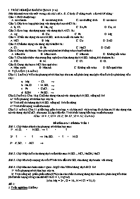 Đề kiểm tra 1 tiết lần I môn Hóa học Lớp 9
