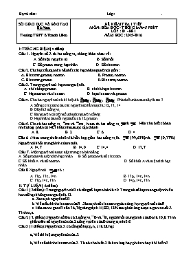 Đề kiểm tra 1 tiết môn Hóa học Lớp 10 - Đề 1 - Năm học 2015-2016 - Trường THPT B Thanh Liêm