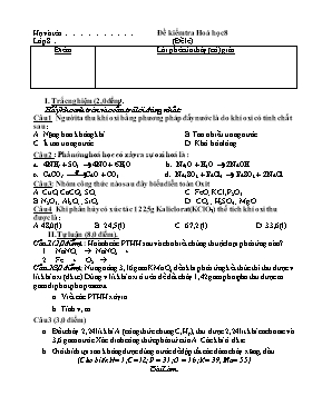 Đề kiểm tra 1 tiết môn Hóa học Lớp 8 - Đề lẻ