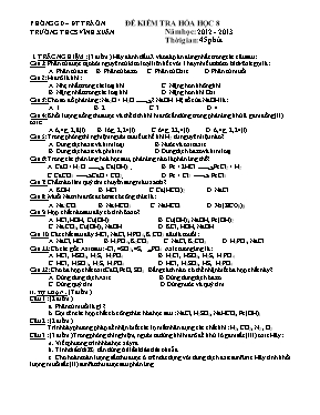 Đề kiểm tra 1 tiết môn Hóa học Lớp 8 - Năm họ