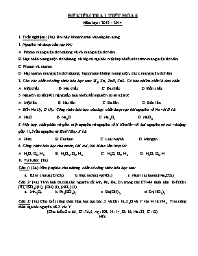 Đề kiểm tra 1 tiết môn Hóa học Lớp 8 - Năm họ