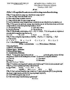 Đề kiểm tra 1 tiết môn Hóa học Lớp 8 - Năm họ