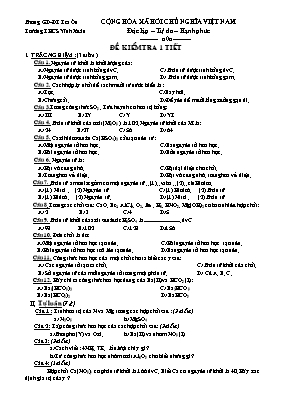 Đề kiểm tra 1 tiết môn Hóa học Lớp 8 - Trường