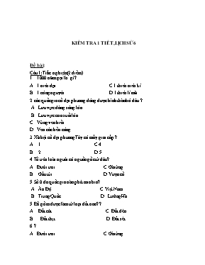 Đề kiểm tra 1 tiết môn Lịch sử 6