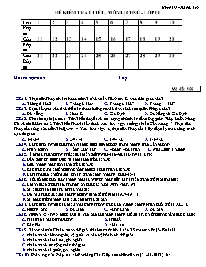 Đề kiểm tra 1 tiết môn Lịch sử Lớp 11 - Mã đề