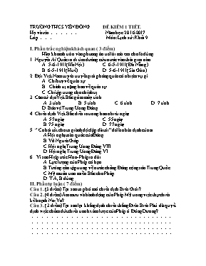 Đề kiểm tra 1 tiết môn Lịch sử Lớp 9 - Năm họ