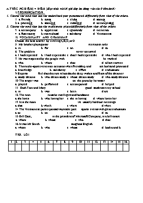 Đề kiểm tra 1 tiết môn Tiếng Anh Lớp 8