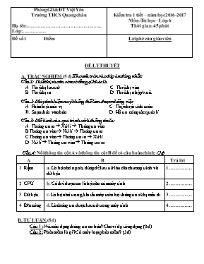 Đề kiểm tra 1 tiết môn Tin học Lớp 6 - Đề số 