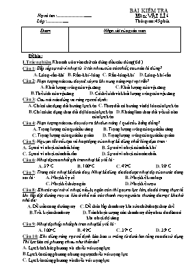 Đề kiểm tra 1 tiết môn Vật lý Khối 6