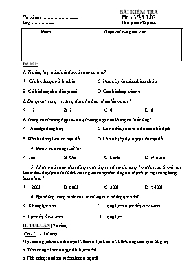 Đề kiểm tra 1 tiết môn Vật lý Khối 8
