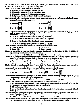 Đề kiểm tra 1 tiết môn Vật lý Lớp 10 - Năm họ