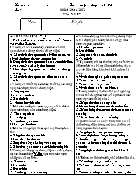 Đề kiểm tra 1 tiết môn Vật lý Lớp 7 - Năm học 2016-2017