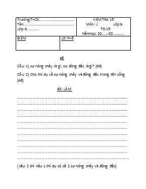 Đề kiểm tra 15 phút học kỳ 2 môn Vật lý Lớp 6