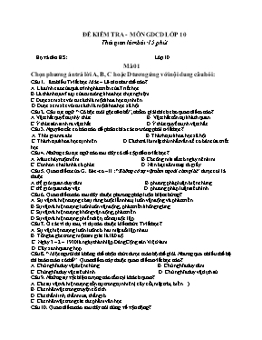 Đề kiểm tra 15 phút học kỳ I môn Giáo dục côn