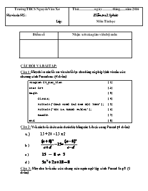 Đề kiểm tra 15 phút học kỳ I môn Tin học Lớp 