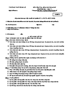 Đề kiểm tra 15 phút lần 2 môn Sinh học Lớp 11