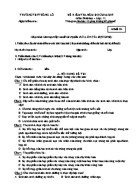 Đề kiểm tra 15 phút lần 2 môn Sinh học Lớp 11